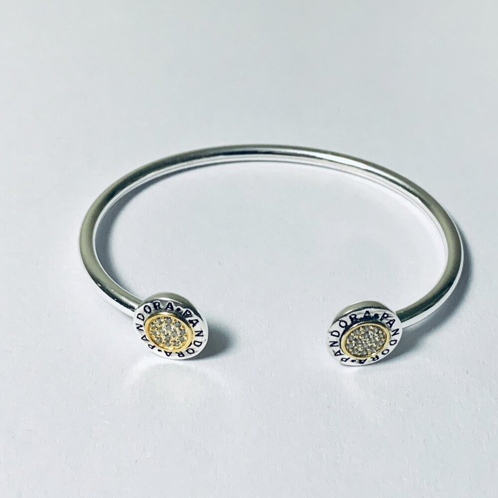 Authentic Pandora Bangle Bracelet MOMENTS Signature Bangle 2TONE #596274CZ-2